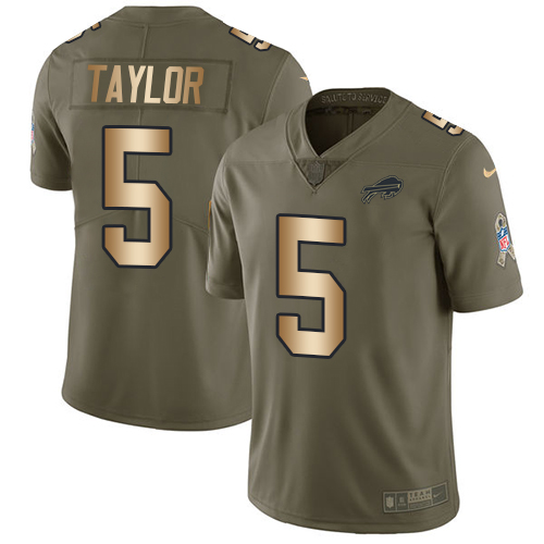 Nike Bills #5 Tyrod Taylor Olive/Gold Men's Stitched NFL Limited Salute To Service Jersey